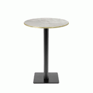 RestooTab - Mange-debout Milan T Ø50cm décor marbre perla chants couleur laiton - blanc fonte TB-MITFF-R50M-MB.PERL-LAI
