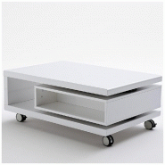 TABLE BASSE SUR ROULETTES ANGELA COLORIS BLANC TIROIR ROTATIF