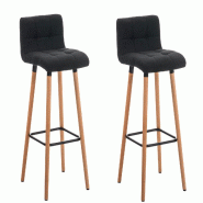 Décoshop26 - Lot de 2 tabourets de bar en tissu noir coutures décoratives pieds en bois avec repose-pieds 10_0000218 - noir Bois massif 3000867569600