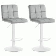 Décoshop26 - Lot de 2 tabourets de bar en velours gris avec coutures décoratives pied en trompette métal blanc 10_0004403 - blanc 3000252086637 Décoshop26 - Lot de 2 tabourets de bar en velours gris avec coutures décoratives pied en trompette métal blanc 10_0004403 - blanc 3000252086637