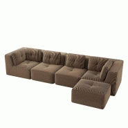 Merax Canapé modulable 4 places avec tabouret, Cloud Sofa Cord sans cadre, canapé lounge près du sol, avec accoudoirs larges, marron - marron multi