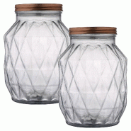 WellHome - Jeu de 2 Bocaux en Verre 2,9L avec Couvercle 17x17x22cm - transparent verre PK10063