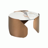 AC ANGEL CERDA Angel Cerdá Table basse ronde en marbre porcelainé et acier couleur bronze 2162C Ø80 x 43 - blanc céramique 8435631044505