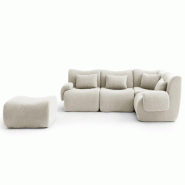 Canapé d'angle modulaire MILYSOFA SOFATIME 4 places avec méridienne Tissu fine bouclette Beige crème - MS-TIME-5-CRB