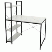 Décoshop26 - Bureau avec étagère table pour ordinateur 100 x 60 cm métal MDF aspect marbre blanc 04_0006014 - blanc 3000261598053 Décoshop26 - Bureau avec étagère table pour ordinateur 100 x 60 cm métal MDF aspect marbre blanc 04_0006014 - blanc 3000261598053