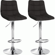 Décoshop26 - Lot de 2 tabourets de bar moderne en tissu noir motif matelassé piètement trompette métal chromé 10_0005886 - noir métal 3000265280374