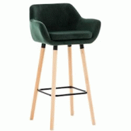 Décoshop26 - Tabouret de bar lounge x1 design scandinave assise en velours vert pieds en bois repose-pieds en métal 10_0004911 - 3000252353968 Décoshop26 - Tabouret de bar lounge x1 design scandinave assise en velours vert pieds en bois repose-pieds en métal 10_0004911 - 3000252353968