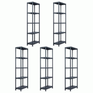 Helloshop26 - Étagères de rangement 5 pièces 125 kg 60 x 30 x 180 cm plastique noir 02_0000673 - noir 3000070011538