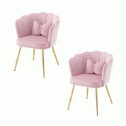 Merax 2x fauteuil rembourré à dossier pétale, coussin papillon, pieds métal doré, velours rose - rose multi-matériau WF532311AAP-2 Merax 2x fauteuil rembourré à dossier pétale, coussin papillon, pieds métal doré, velours rose - rose multi-matériau WF532311AAP-2
