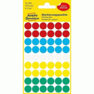 Avery Zweckform Etui de 270 pastilles adhésives, diamètre 12 mm, coloris assortis (5 feuilles / cdt) - multicolore 3088