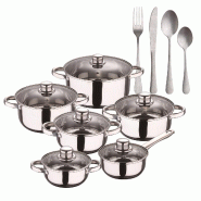 BERGNER - Batterie de cuisine Cassel 12pcs en acier inoxydable compatible induction avec set de 16 couverts en acier inoxydable - inox PK8957
