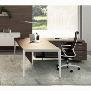 Bureau d'angle X9 finitions Ébène/blanc - Officity - 172, Droite, Orme gris