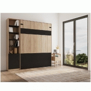 COMPOSITION LIT ESCAMOTABLE STYLE INDUSTRIEL KEY  BI-TON CHÊNE NOIR MAT 160*200 CM L : 225 CM