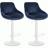 Décoshop26 - Lot de 2 tabourets de bar siège pivotant sur 360° en tissu bleu et métal blanc 10_0004270 - bleu 3000252015835 Décoshop26 - Lot de 2 tabourets de bar siège pivotant sur 360° en tissu bleu et métal blanc 10_0004270 - bleu 3000252015835