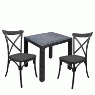 Ensemble de 2 chaises en résine noire + table en polyrotin noir - noir 8053632010888_0