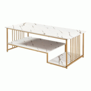 Helloshop26 - Table basse console d'appoint effet marbre blanc or 03_0010804 03_0010804 - blanc Bois manufacturé 3000225420475