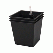 HORTALIA Lot de 3 pots à réserve d'eau 16 L en polypropylène 26x26x24 cm pour intérieur et extérieur - noir plastique polypropylène P3_S26H24_WS-S26