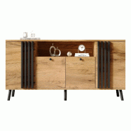 Merax Buffet  140 x 35 x 71 cm avec 4 portes, espace de rangement et 6 pieds en bois massif, aspect bois naturel/noir - multi-matériau N625P522464465Z