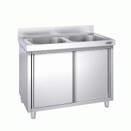 Plonge inox 2 bacs sur placard - P 600 mm - 1200_0