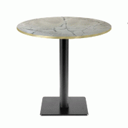 RestooTab - Table Milan T Ø70cm décor marbre venato chants couleur laiton - blanc fonte TB-MIT-R70M-MB.VENA-LAI