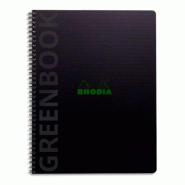 RHODIA Lot de 5 Greenbook A4+, 160p./80 feuilles microperforées 90 g/m² reliure intégrale, perf. 4 trous, couv. PP recyclé, quadrillé 5x5 + cadre