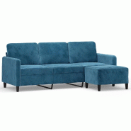 VidaXL Canapé à 3 places avec repose-pieds Bleu 180 cm Velours Modèle Orion Master - 3201183