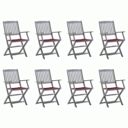 VidaXL Chaises Pliables D Extérieur Lot De 8 Et Coussins Bois D Acacia - gris 8720286508633