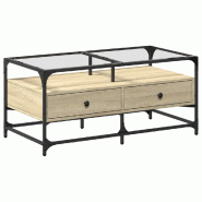 VidaXL Table basse et dessus en verre chêne sonoma 98,5x50x45 cm acier Modèle Élégance - 846045