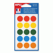 Apli Lot de 5 Etui de 90 pastilles adhésives col. Assortis, diam. 19 mm (6 feuilles / cdt) - 3270241000887
