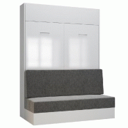 ARMOIRE LIT ESCAMOTABLE DYNAMO SOFA FAÇADE BLANC BRILLANT CANAPÉ GRIS 140*200 CM