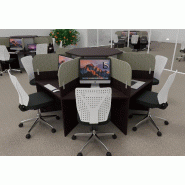 Bureau call center 7 places forme marguerite avec cloisons acoustiques. - wenge, 7 places, beige da054_0