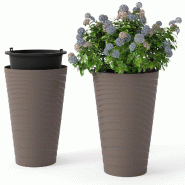 COSTWAY 2 pots avec pot intérieur, 45cm haut, ronds, résistants, avec trous drainage, PP, pot cache Gris - marron plastique polypropylène TL32596NZ-4