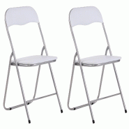 Décoshop26 - Lot de 2 chaises pliantes en métal pour réception et usage quotidien structure métallique argenté assises PVC blanc 10_0008464 - 300