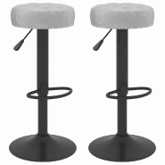 Décoshop26 - Lot de 2 tabourets de bar chaises hautes en velours gris avec boutons décoratifs et acier noir DEC029740 - gris 3000257531491