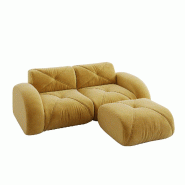 Merax Canapé modulable 2 places avec tabouret, canapé nuage avec accoudoirs ronds, chenille douce, sans cadre près du sol, canapé lounge, jaune -