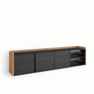 SKRAUT HOME Meuble TV, Banc Télé, 207x50x35 cm, Pour les TV jusqu'à 80", LED, Noir et chêne - noir Bois manufacturé 629_2