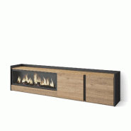 SKRAUT HOME Meuble TV, Banc Télé, 212x50x35 cm, Pour les TV jusqu'à 80", Cheminée électrique XXL, Chêne et noir - beige Bois manufacturé 731_25
