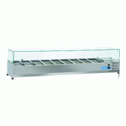 Vitrine réfrigérée en acier inoxydable pour 9 plateaux GN1/3. Dimensions 200x39.5x44h cm. Température +2°C/+8°C. Tête froide VRX 20/38 - 1791