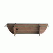WellHome - Meuble TV en mélamine et verre trempé couleur noyer marron 158x40x35 cm - marron verre WH1526
