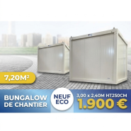 Bungalow de chantier économique - 3x2,40m (7,20m²) - Livré prémonté avec isolation en polyuréthane et équipements électriques