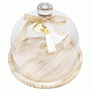 Cloche en verre sur support bois Ø22 x19cm