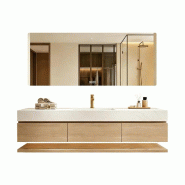 Ensemble de salle de bain avec vasque en pierre frittée, évacuation cachée, miroir, meuble bas, étagère et kit, 120×55 cm【NF8198-120K】 - 0784931050470