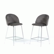 RATTATAN Lot de 2 tabourets de bar en velours avec pieds en métal,h.65cm,pour bar,restaurant et cuisine,design élégant–Sara XL–Gris foncé/Arge