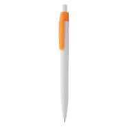 Stylo à bille en plastique - corps blanc, clip coloré - encre bleue - couleur orange - poids 5,5 g Stylo à bille en plastique - corps blanc, clip coloré - encre bleue - couleur orange - poids 5,5 g
