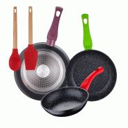 BERGNER - Jeu de 3 Poêles Ø18/Ø22/Ø26 cm Jolie Aluminium Forgé compatible Induction avec Jeu de 2 Ustensiles de Cuisine EXCALIBUR - PK9310