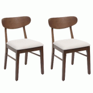 Décoshop26 - Lot de 2 chaises de salle à manger modernes avec dossier haut 79 x 45 x 49 cm structure en bois marron tissu crème 04_0010148 - beige