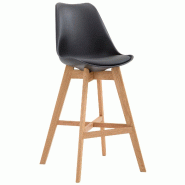 Décoshop26 - Tabouret de bar style scandinave avec repose-pieds en bois assises en plastique et synthétique noir TDB10369 - noir Bois massif 3000487