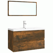 Helloshop26 - Ensemble de meubles de salle de bain pratique avec rangement 80 x 39,5 x 45 cm en bois d'ingénierie chêne fumé 02_0055245 - Bois mass