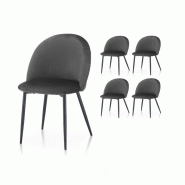 Kosmi Lot de 4 chaises ISALYS en tissu velours gris foncé - noir métal 3760301698876