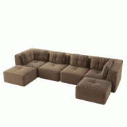 Merax Canapé modulable 4 places avec 2 tabourets, Cloud Sofa Cord sans cadre, canapé lounge près du sol, avec accoudoirs larges, marron - marron mu